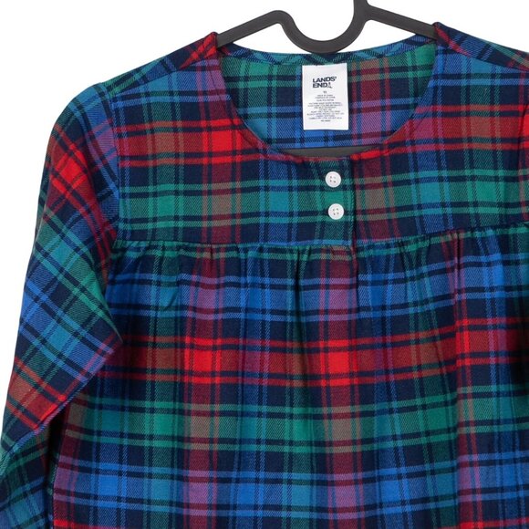 Lands End Flannel Nightgown Girls 10 Plaid Red Green Blue Long Sleeve Winter - Picture 2 of 5
